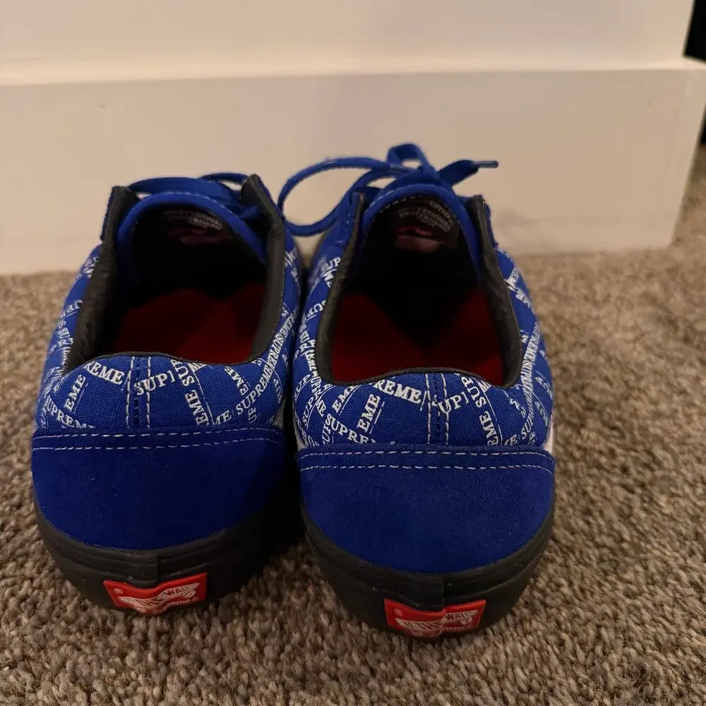 SUPREME X VANS Men's Old Skool Pro Logo Pattern Size 10.5 In Royal/Black